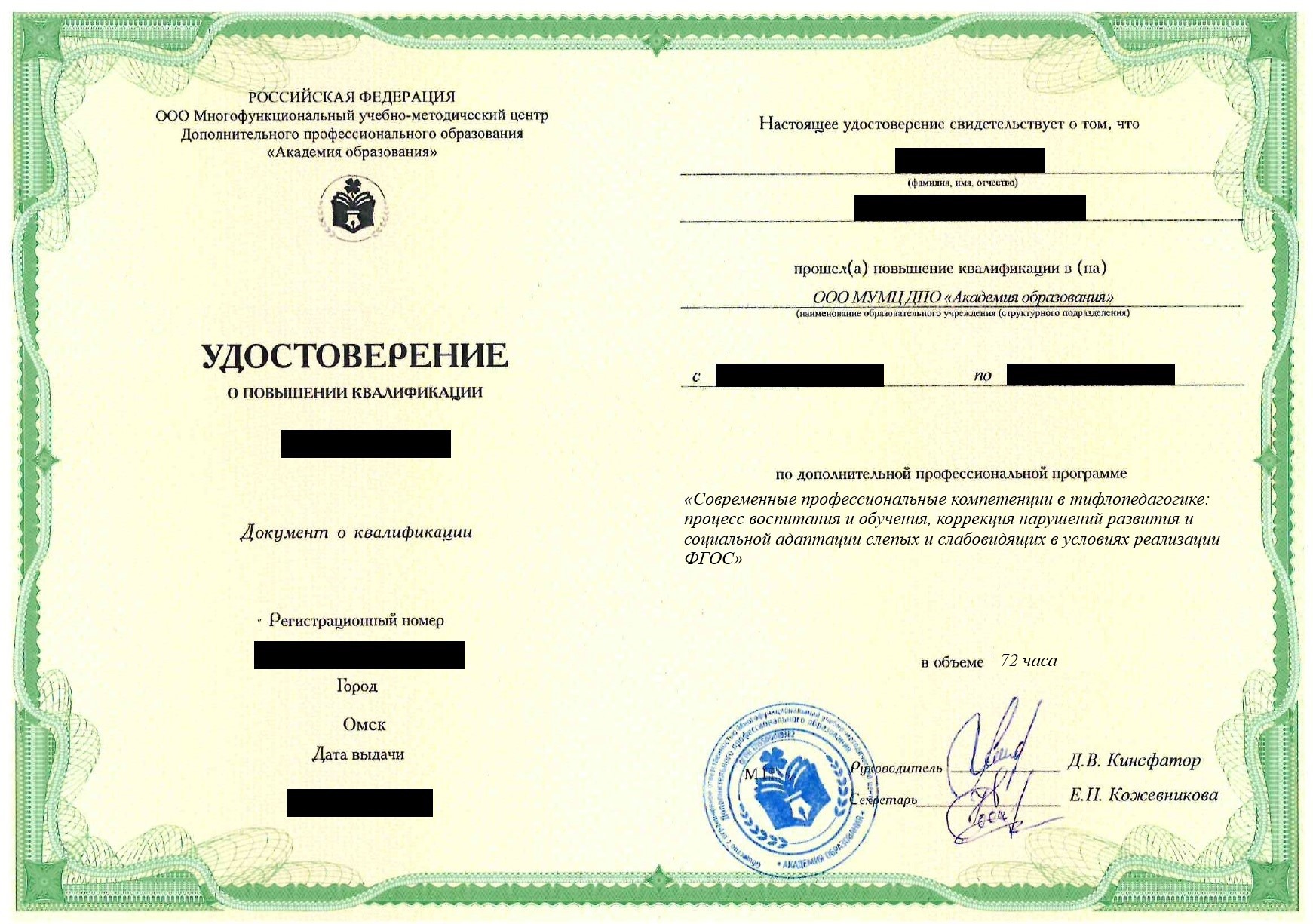 ПК Современные профессиональные компетенции в тифлопедагогике, 72